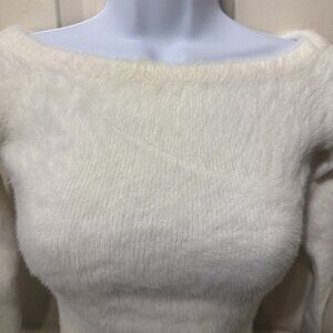 H&M White Fuzzy Crop Long-Sleeve Sweater - Size XS